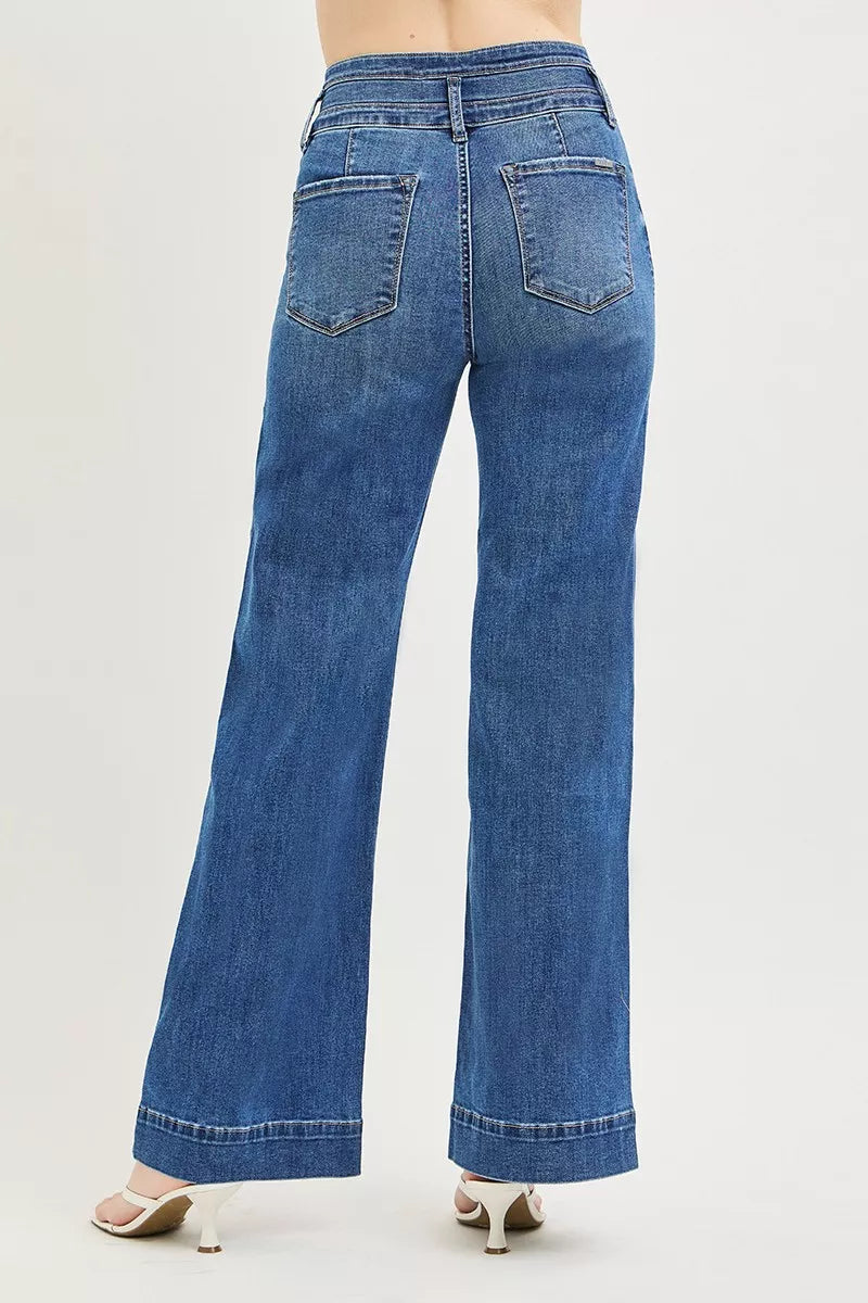 RISEN High Rise Wide Leg Wide Band Detail Jeans | STAHlin RADIANCE