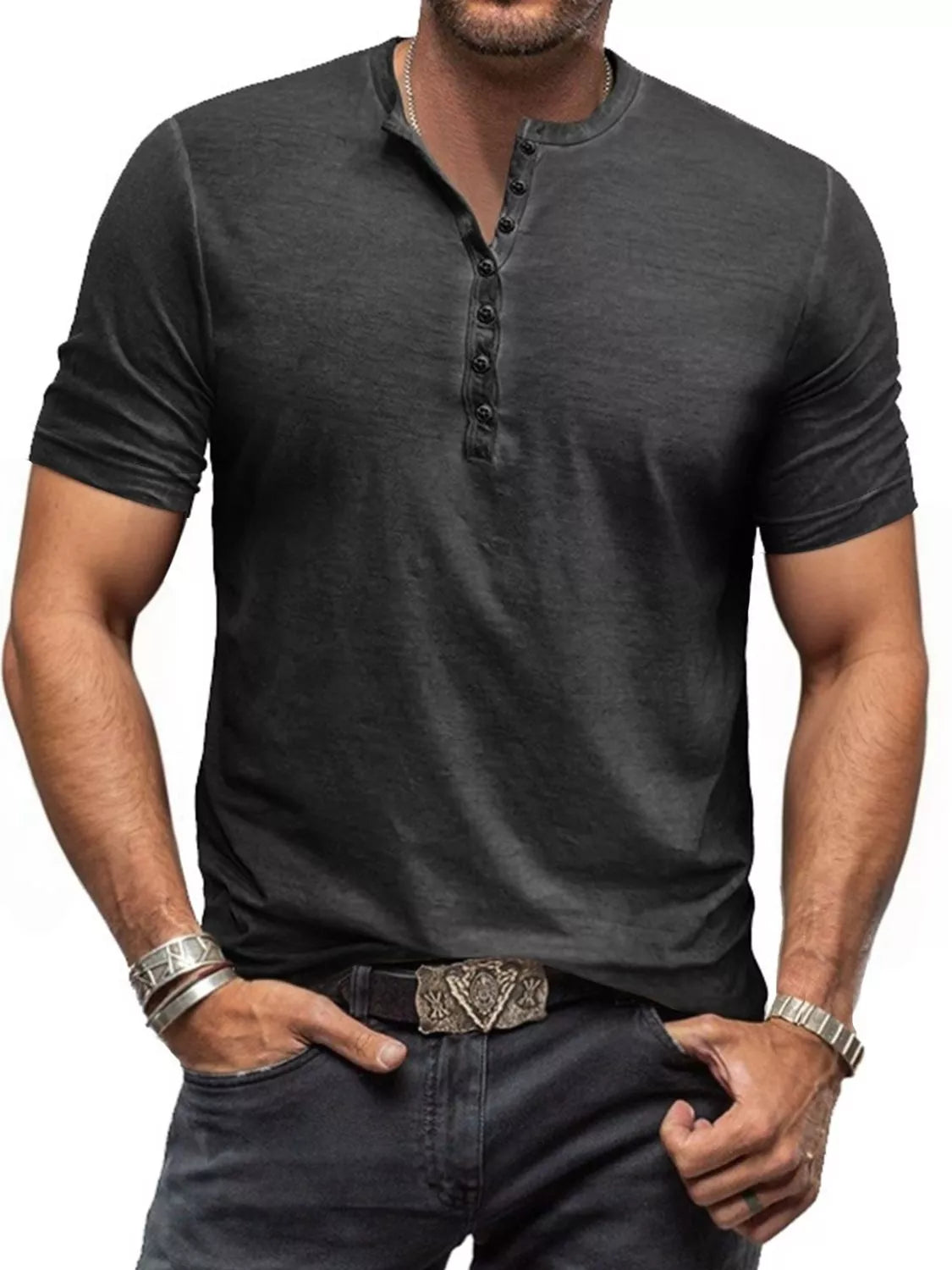 Men's Full Size Button Detail Short Sleeve Polo Plus Size | STAHlin RADIANCE