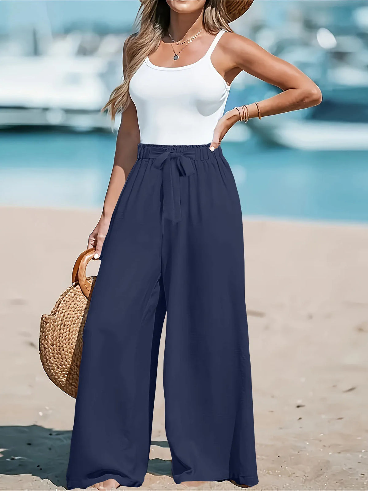 Full Size Drawstring Waist Wide Leg Pants Plus Size | STAHlin RADIANCE
