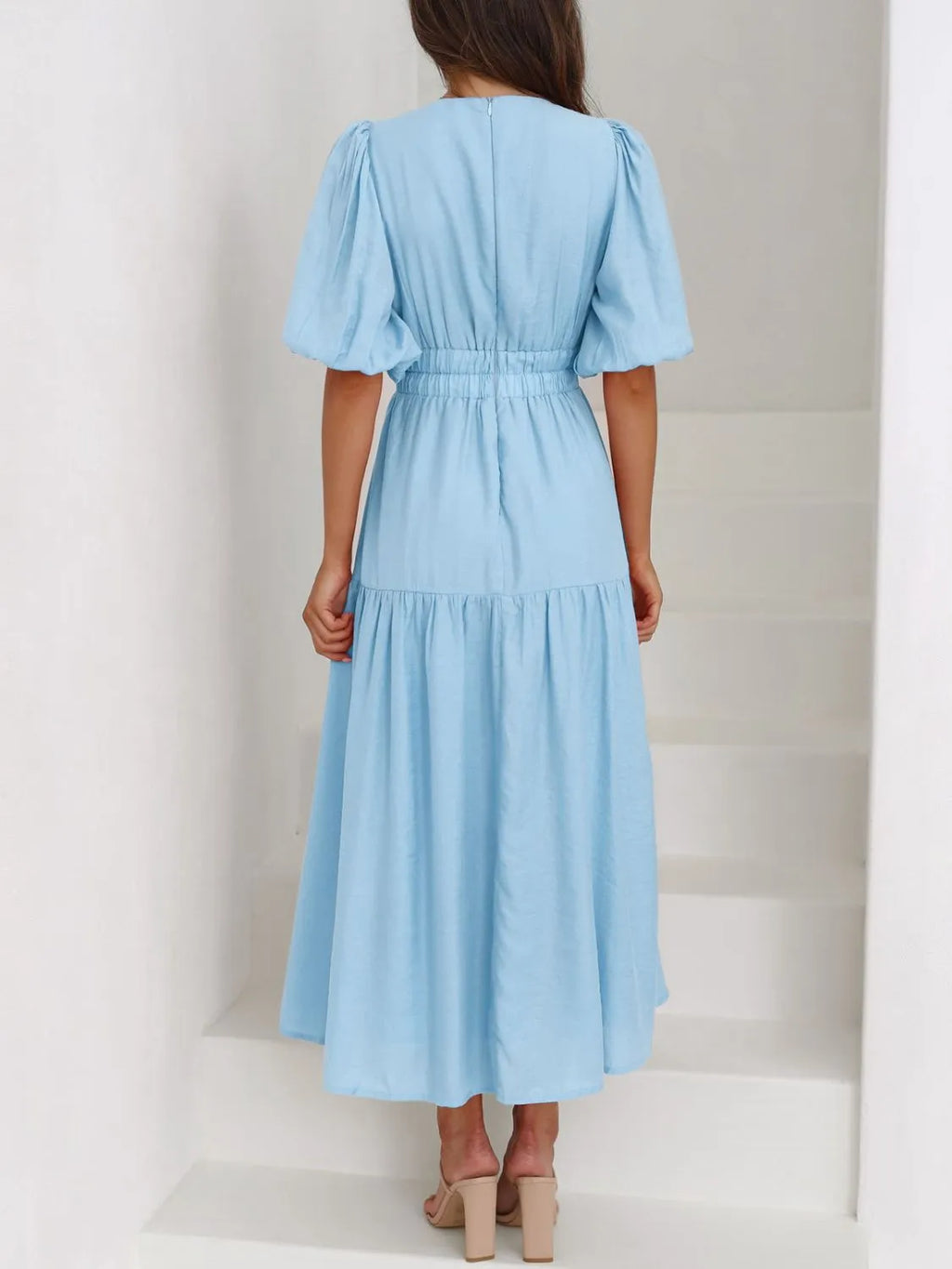 V-Neck Puff Sleeve Midi Dress | STAHlin RADIANCE