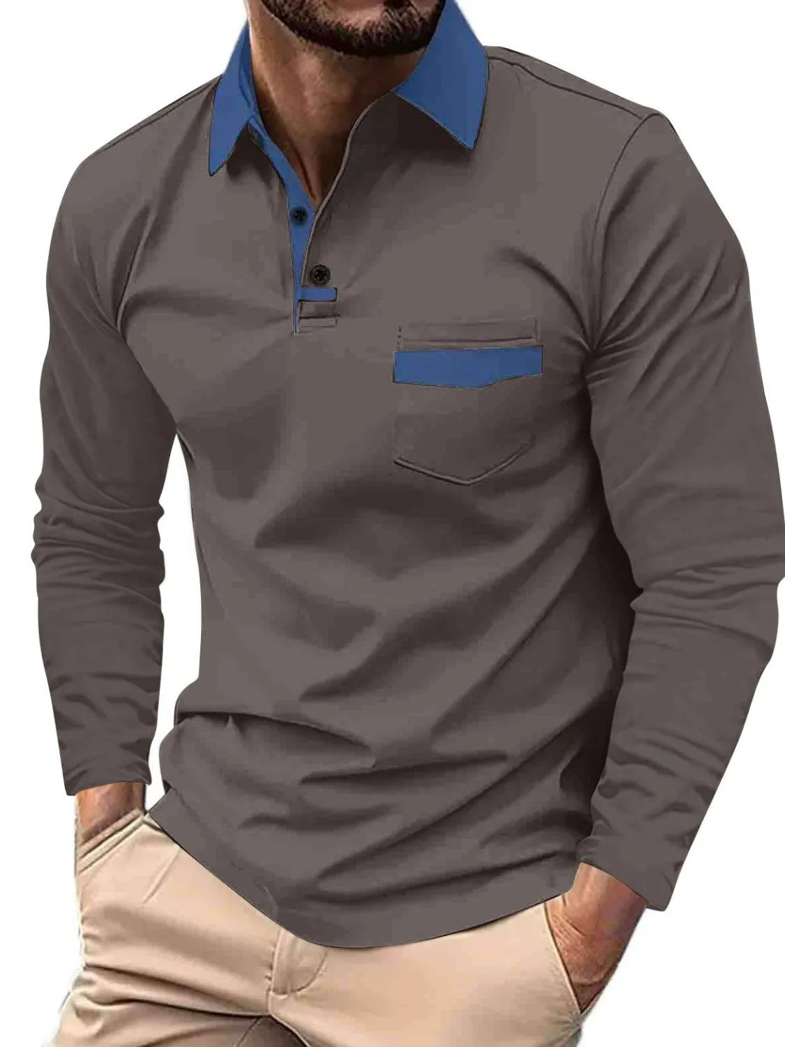 Men's Full Size Collared Neck Long Sleeve Polo Plus Size | STAHlin RADIANCE