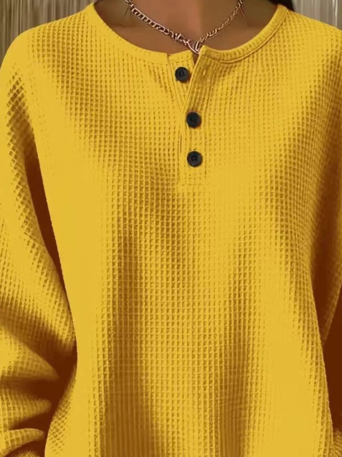 Full Size Waffle Knit Button Detail Top Plus Size | STAHlin RADIANCE