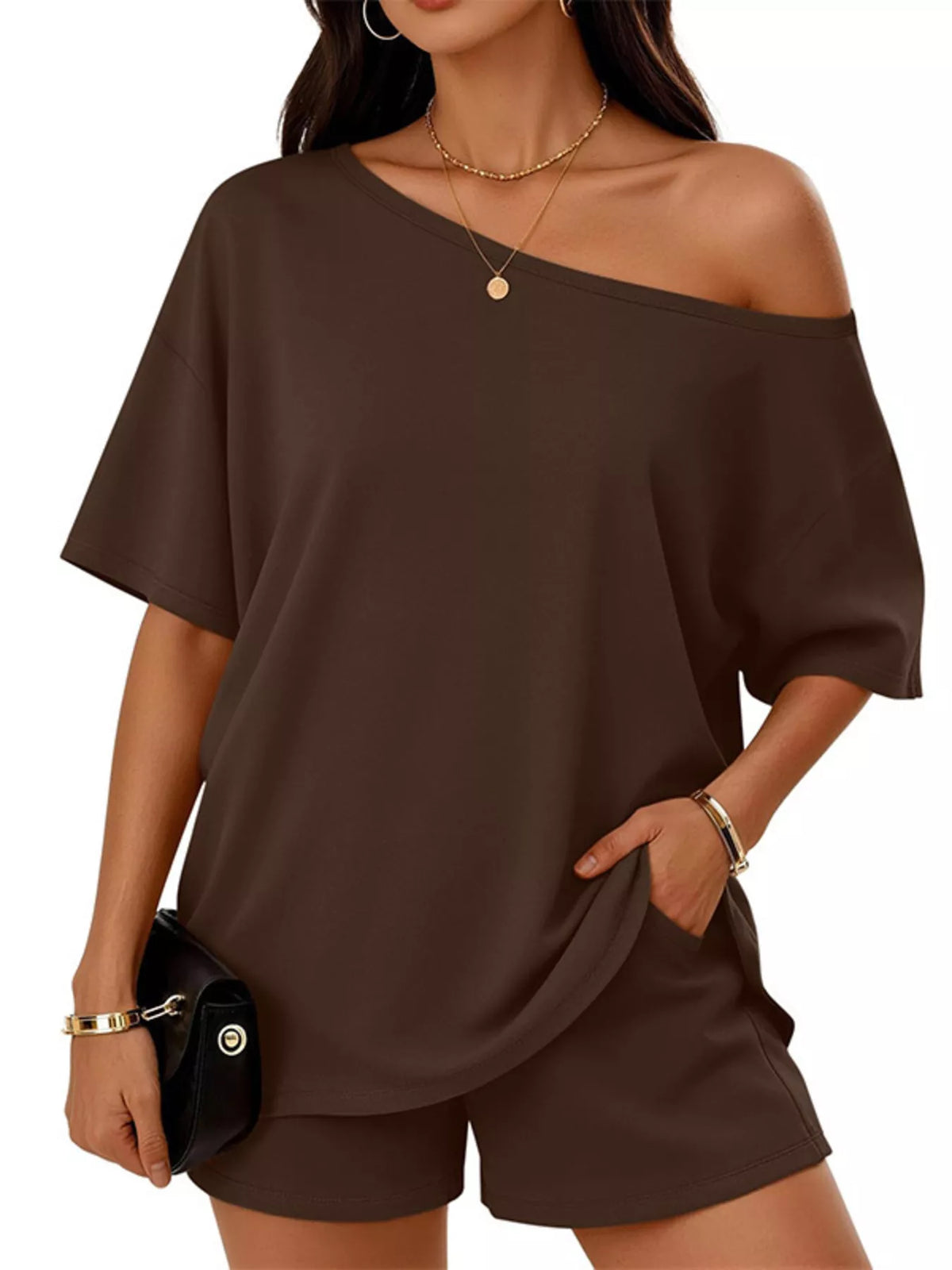 Full Size Boat Neck Tee and Shorts Set Plus Size | STAHlin RADIANCE
