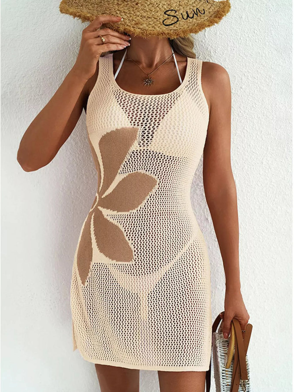 Side Slit Flower Crochet Knit Cover Up Dress | STAHlin RADIANCE