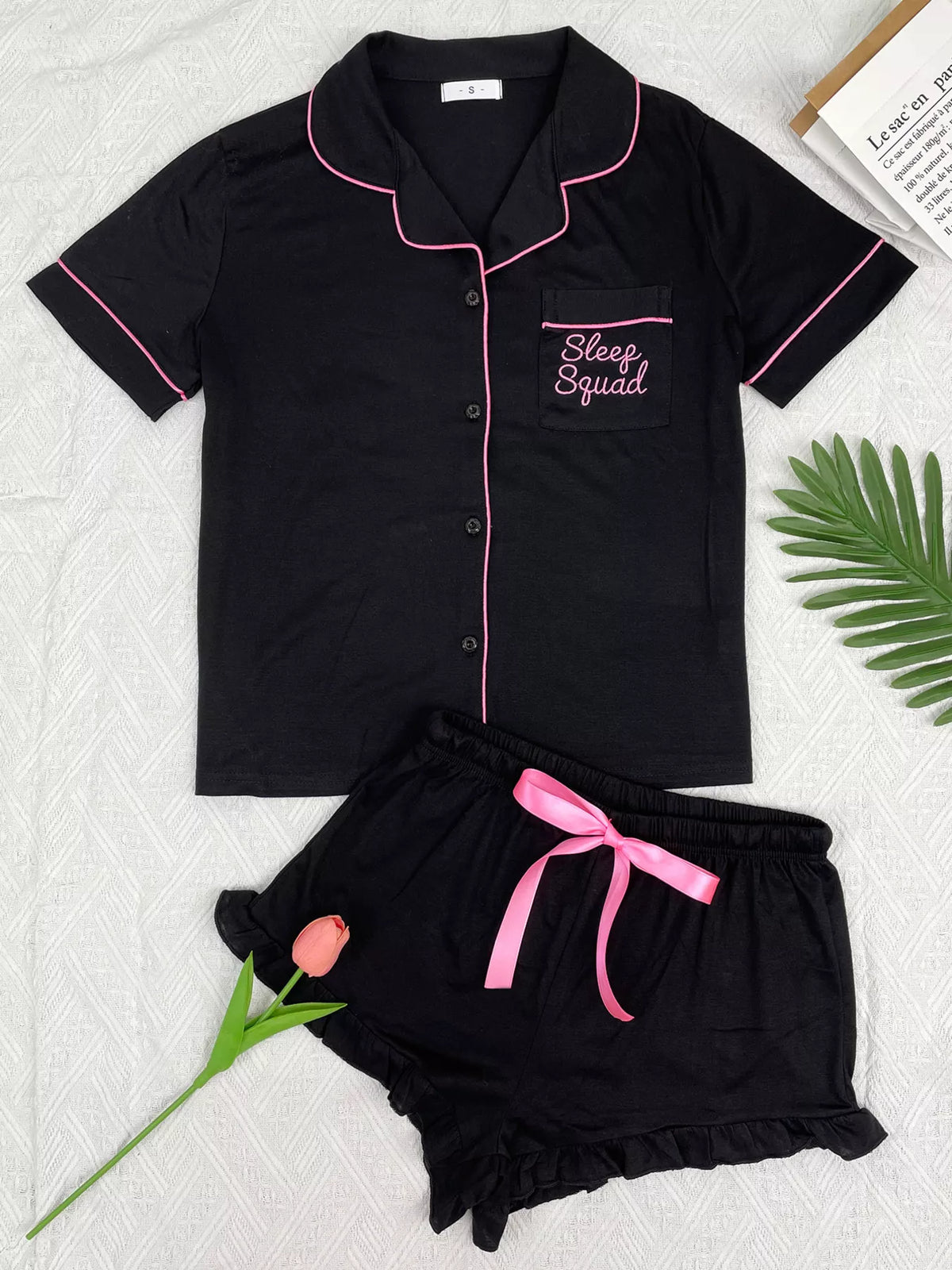 Contrast Piping Button-Down Shirt and Ruffle Shorts Lounge Set | STAHlin RADIANCE