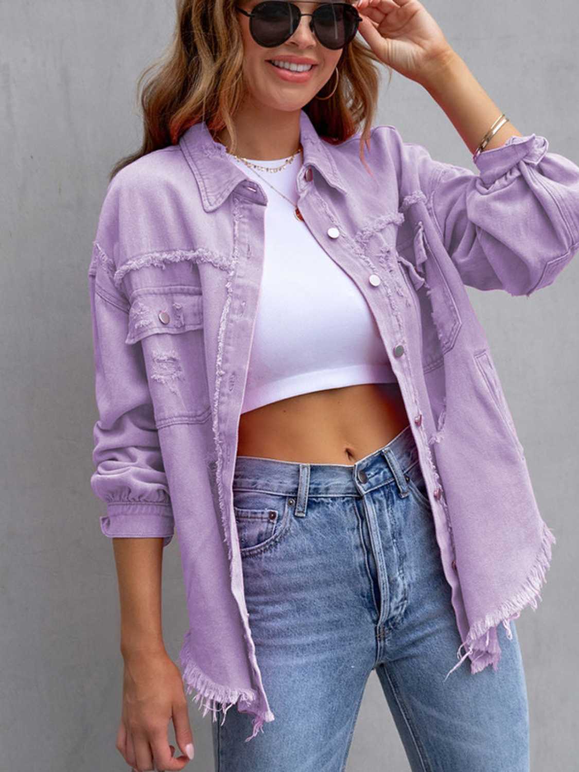 Distressed Drop Shoulder Denim Jacket | STAHlin RADIANCE