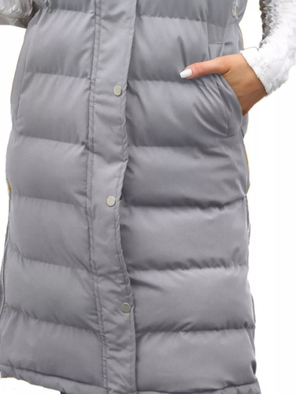 Full Size Snap Down Hooded Padded Longline Vest Coat Plus Size | STAHlin RADIANCE