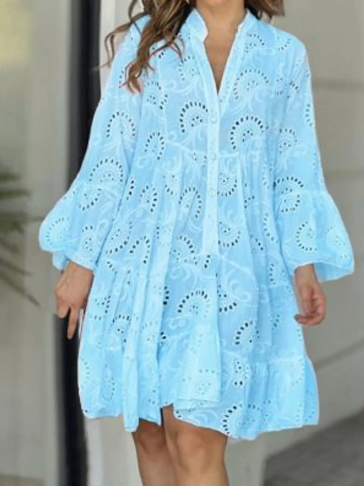 Full Size Eyelet Ruffled Hem Tiered Dress Plus Size | STAHlin RADIANCE