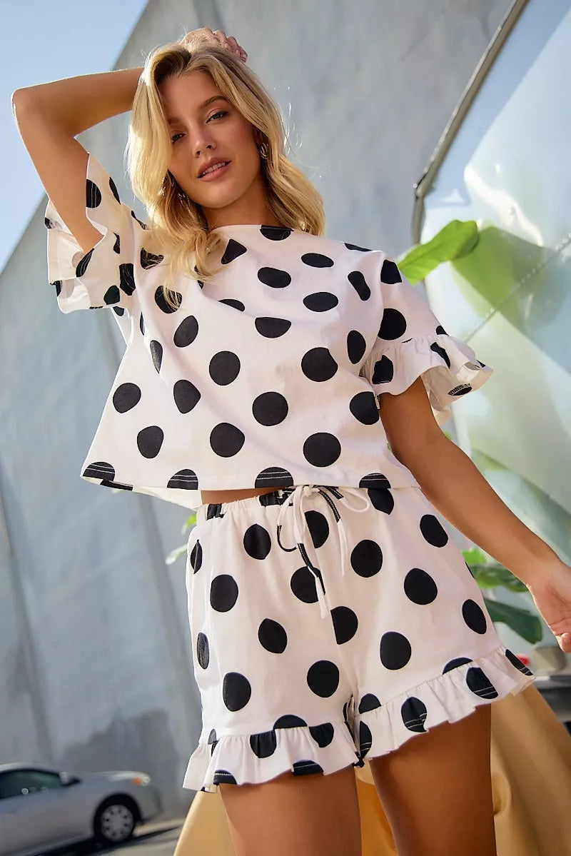 BiBi Polka Dots Printed Ruffled Detail Top And Shorts Set | STAHlin RADIANCE