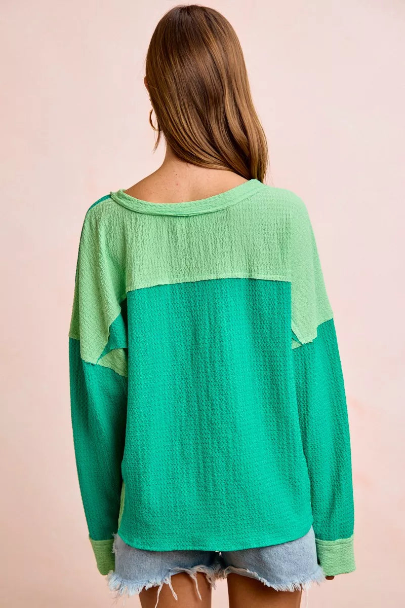 BiBi Textured Jersey Color Block Top With Cut Edge | STAHlin RADIANCE
