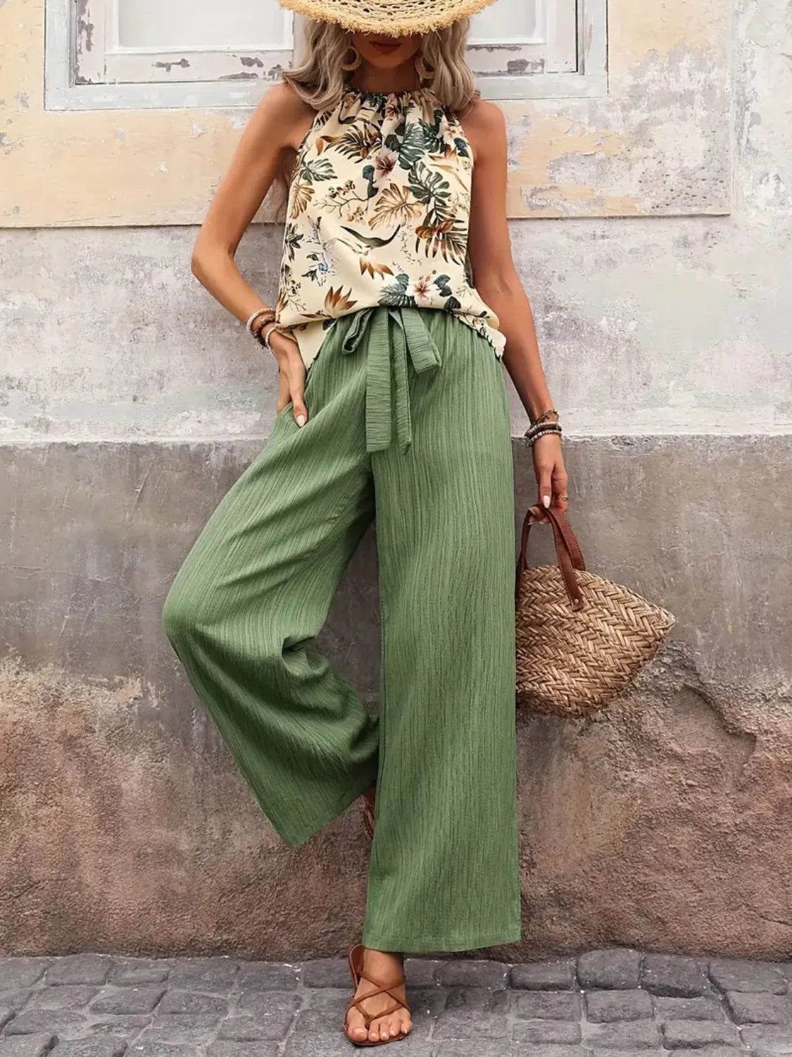 Printed Tank Top and Wide Leg Pants Set | STAHlin RADIANCE