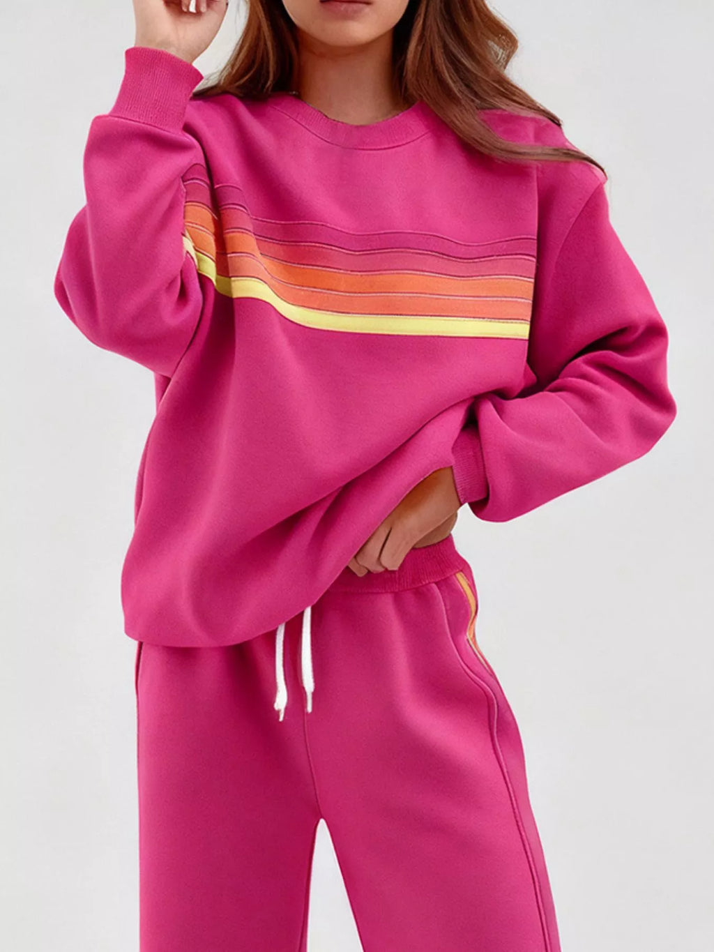 Striped Round Neck Sweatshirt and Pants Set | STAHlin RADIANCE