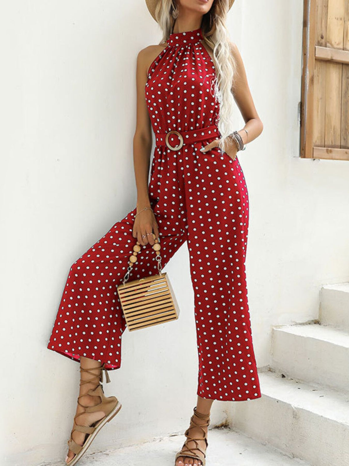 Polka Dot Halter Neck Wide Leg Jumpsuit | STAHlin RADIANCE