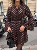 Polka Dot Flare Sleeve Tie Neck Dress | STAHlin RADIANCE