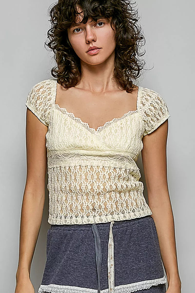 POL Sweetheart Neck Lace Short Sleeve Top | STAHlin RADIANCE