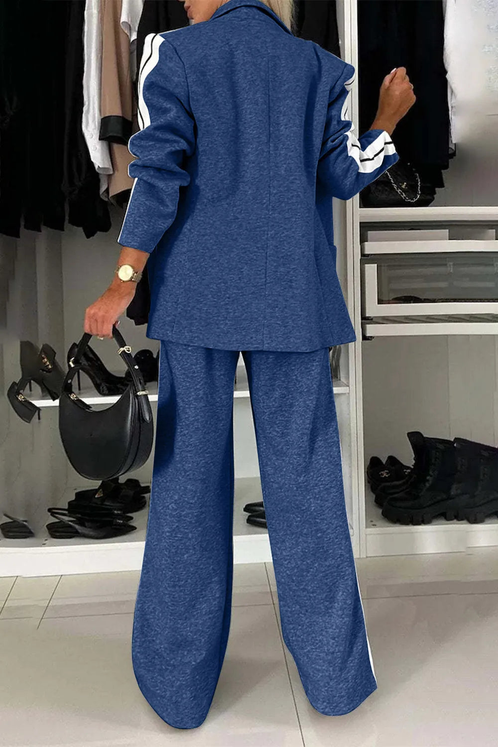 Full Size Contrast Lapel Collar Top and Pants Set | STAHlin RADIANCE