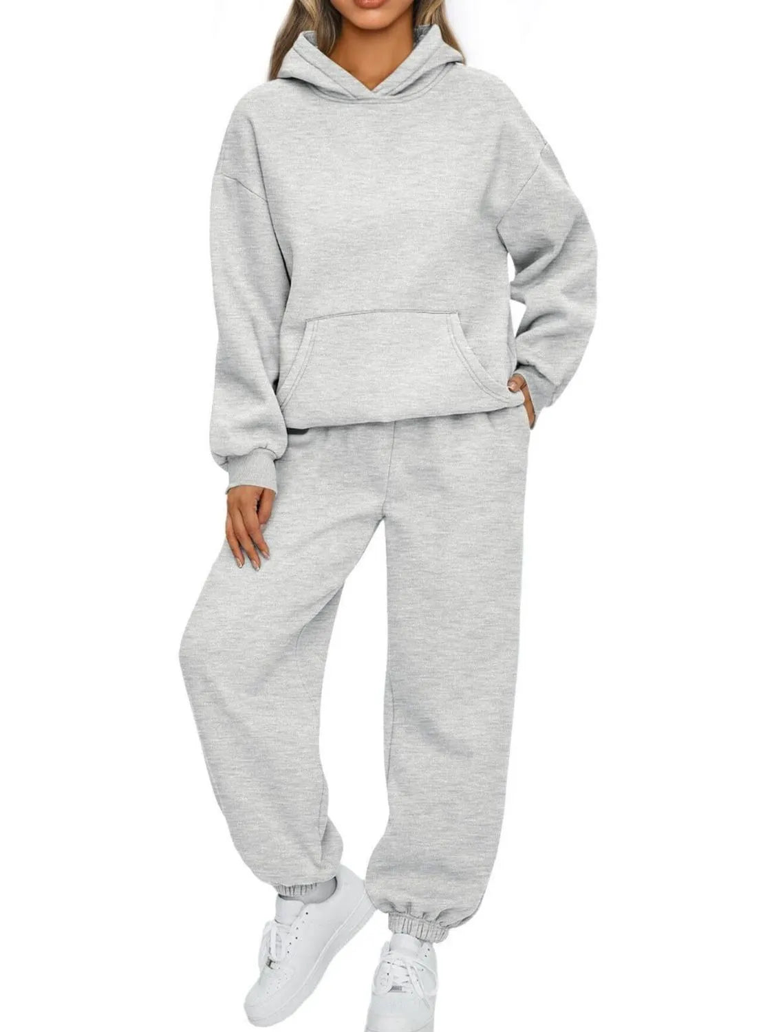 Full Size Kangaroo Pocket Hoodie and Joggers Set Plus Size | STAHlin RADIANCE