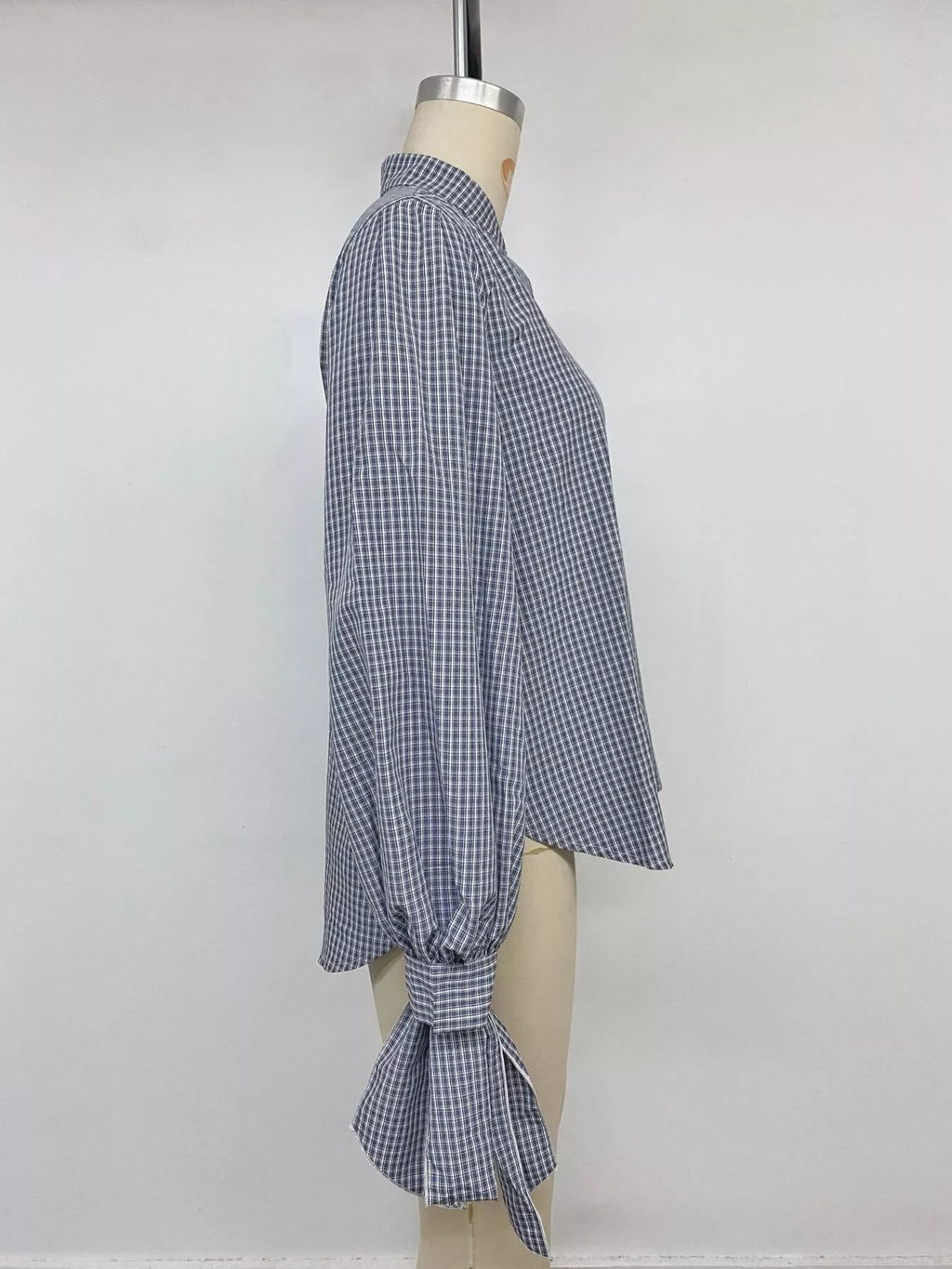 Gingham Button Up Shirt with Tie-Sleeve Detail | STAHlin RADIANCE