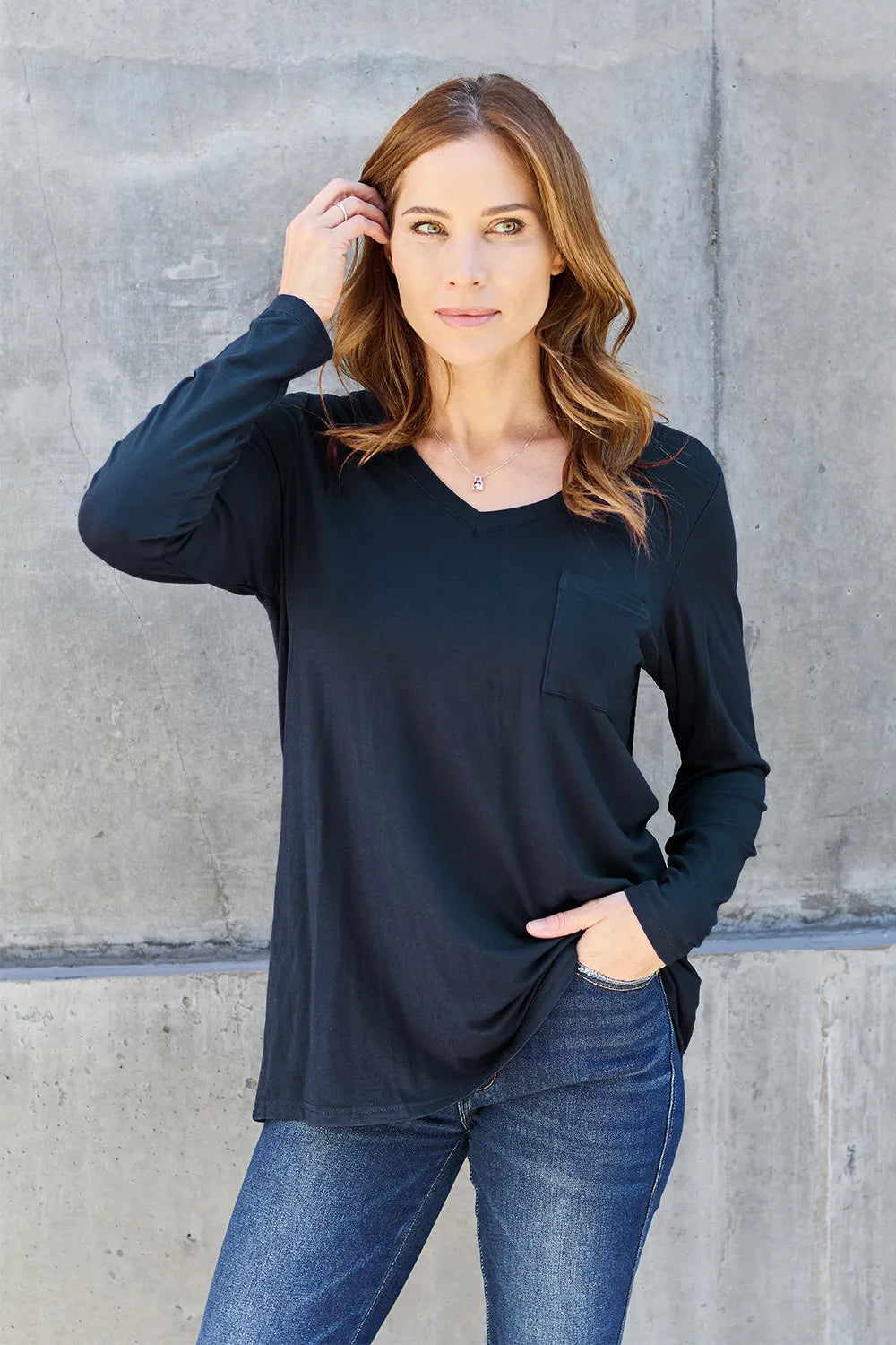 Basic Bae Full Size V-Neck Long Sleeve Top | STAHlin RADIANCE