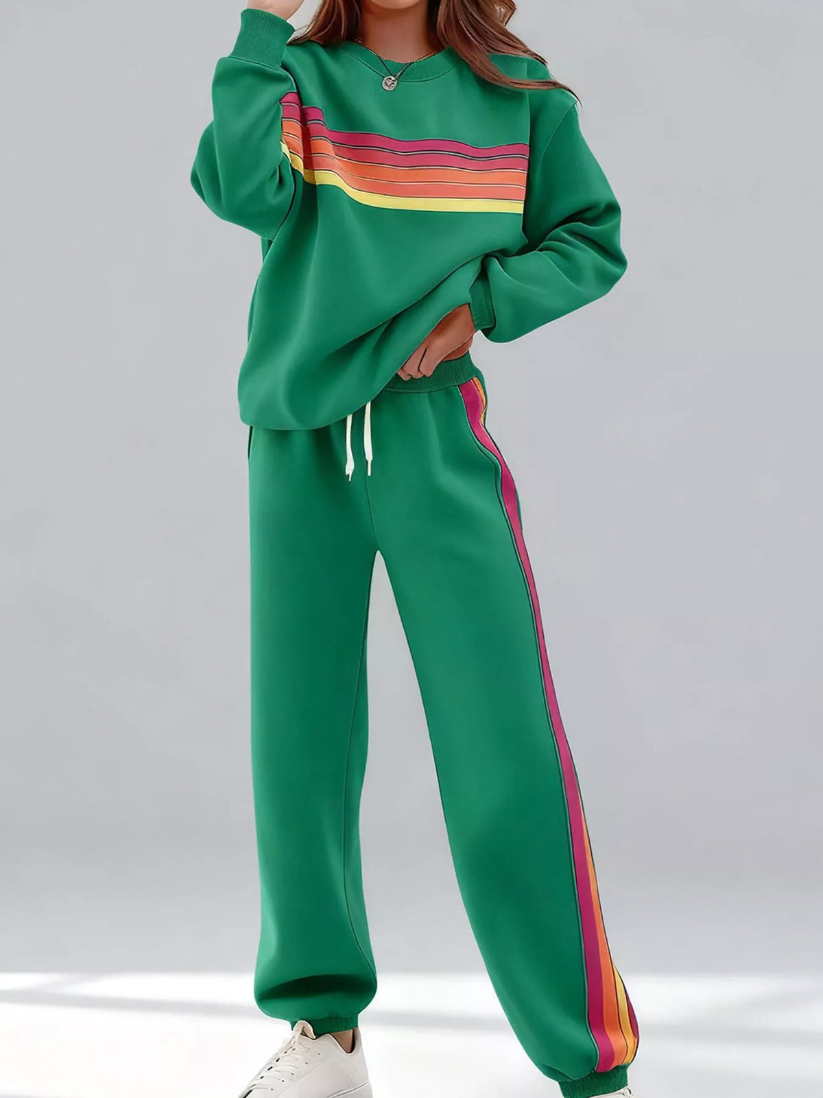 Striped Round Neck Sweatshirt and Pants Set | STAHlin RADIANCE