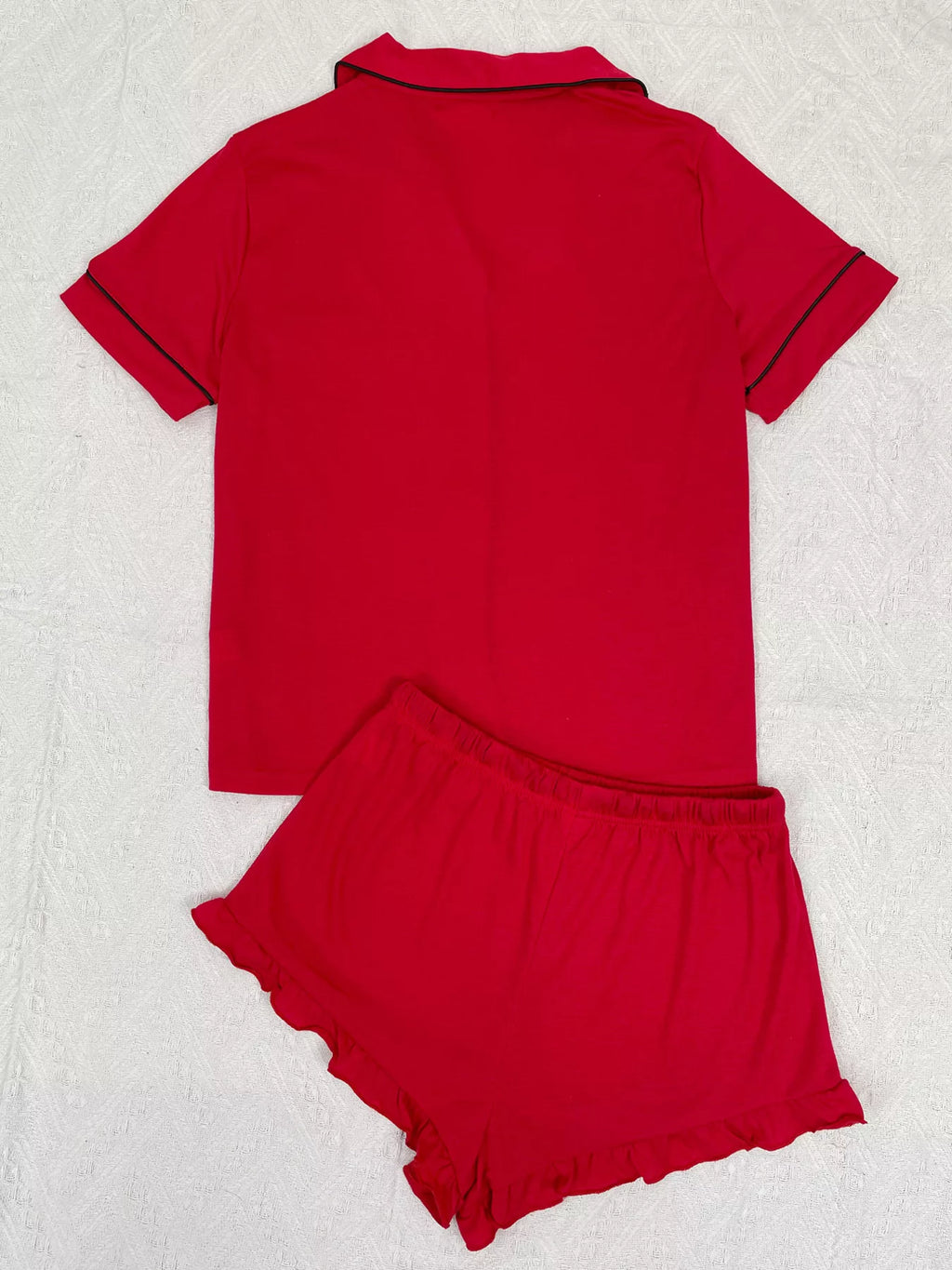 Contrast Piping Button-Down Shirt and Ruffle Shorts Lounge Set | STAHlin RADIANCE