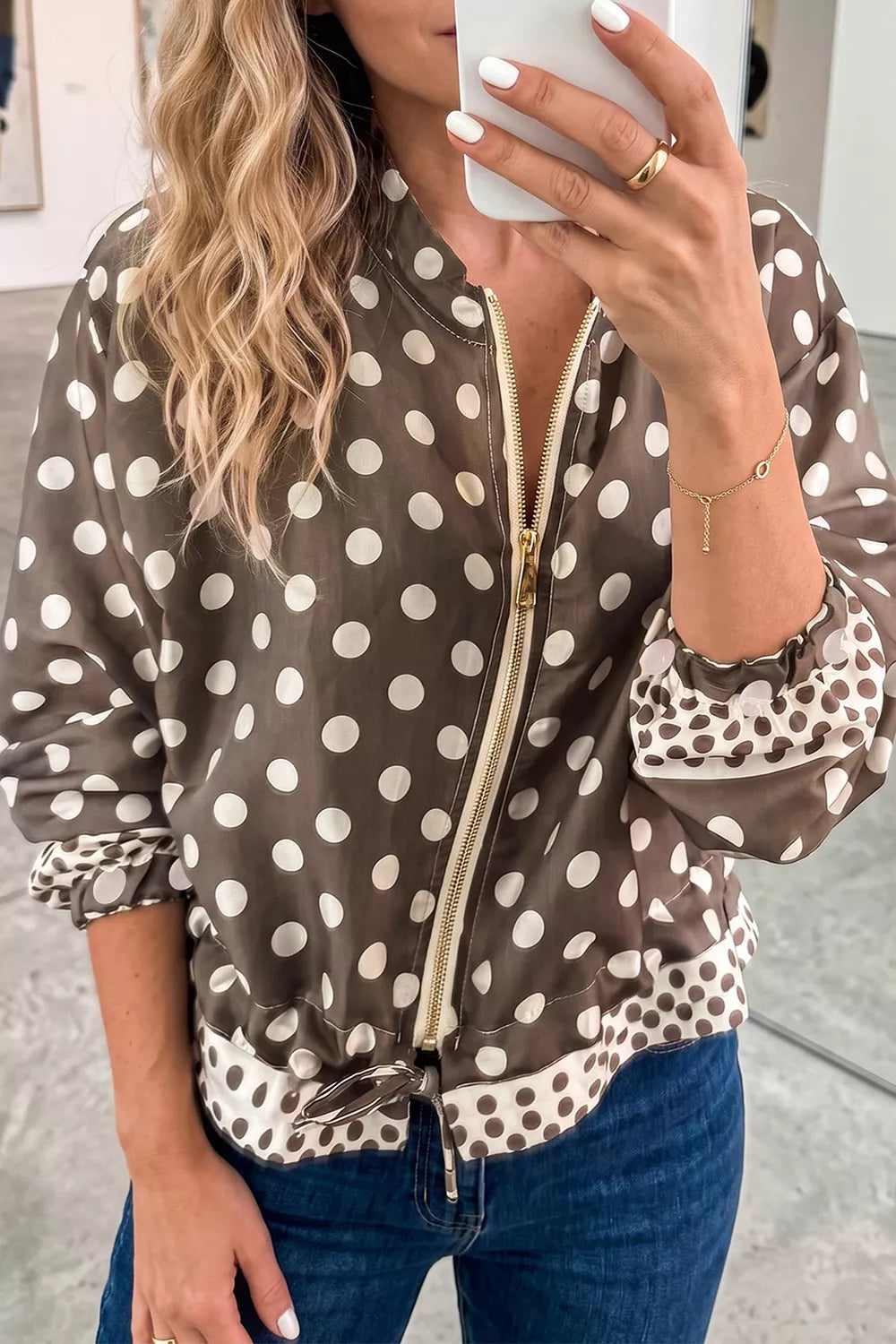 Polka Dot Contrast Detail Zip-Up Long Sleeve Shacket | STAHlin RADIANCE
