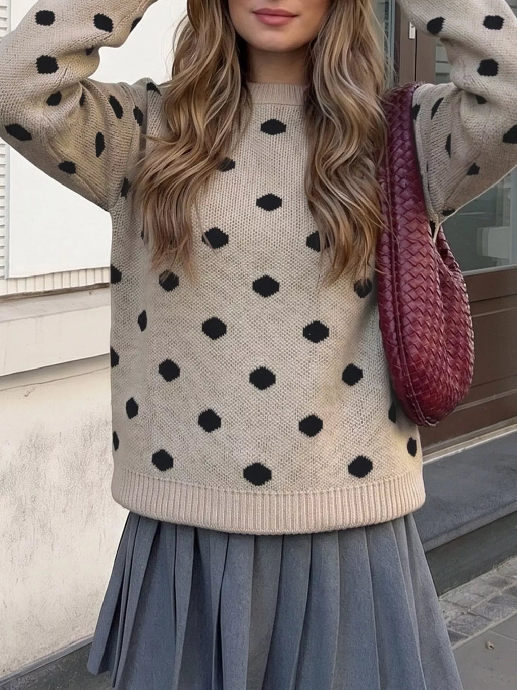 Polka Dot Dropped Shoulder Sweater | STAHlin RADIANCE
