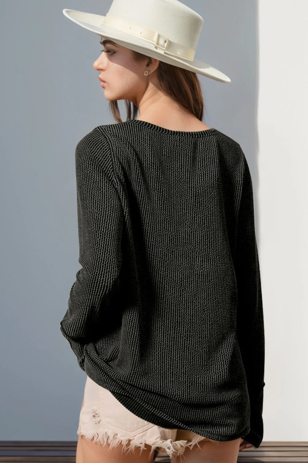 Double Take Full Size Notched Thumbhole Long Sleeve T-Shirt | STAHlin RADIANCE