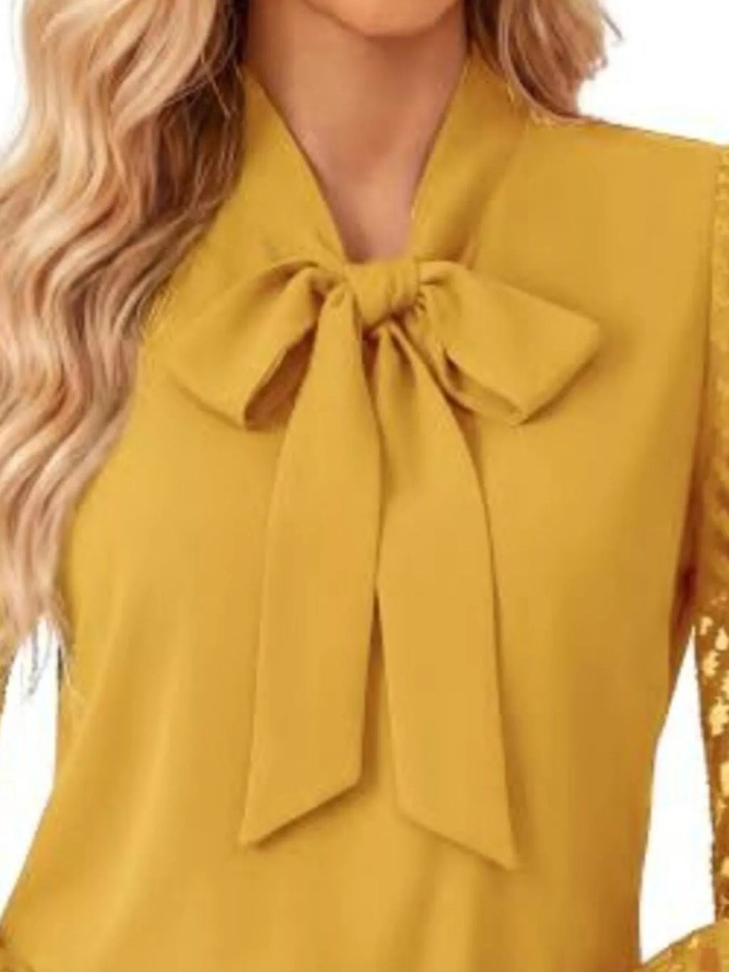 Bow-Tie Blouse with Sheer Chevron Long Sleeves | STAHlin RADIANCE
