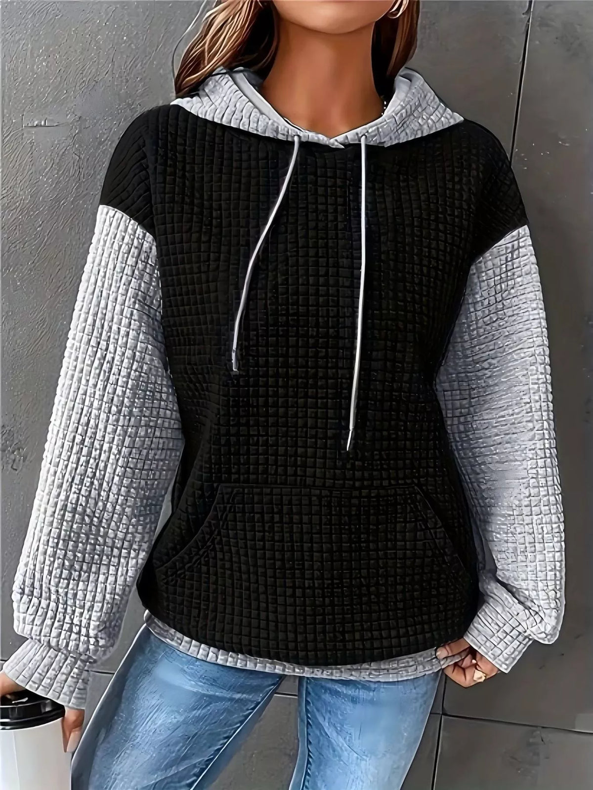 Full Size Textured Kangaroo Pocket Hoodie Plus Size | STAHlin RADIANCE
