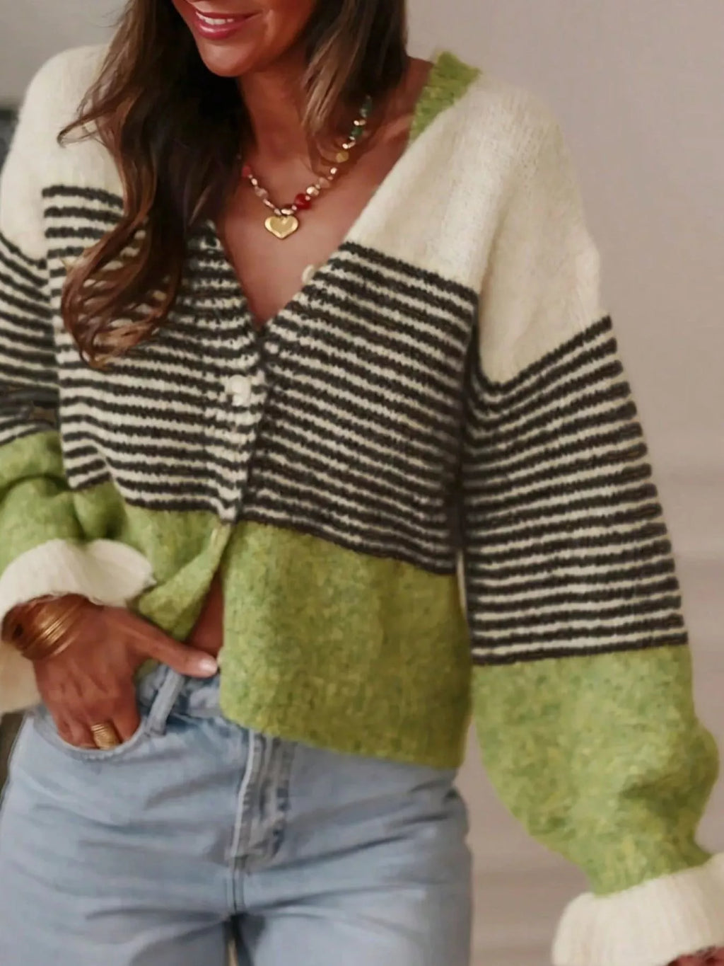 Striped Color-Block Button-Down Cardigan | STAHlin RADIANCE