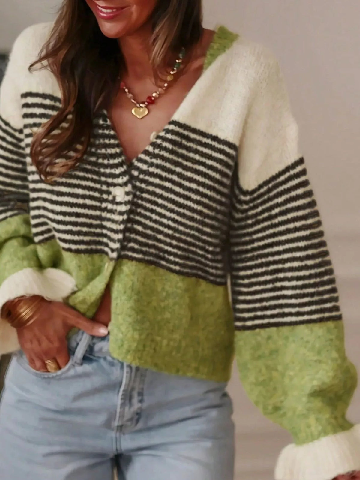 Striped Color-Block Button-Down Cardigan | STAHlin RADIANCE