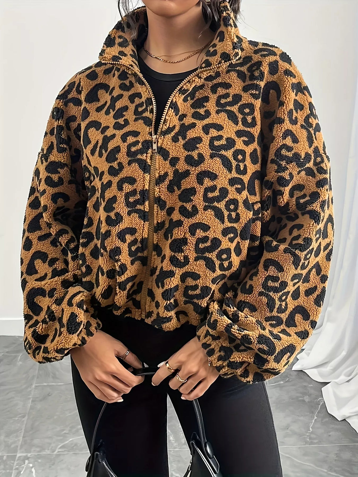 Leopard Fleece Zip-Up Jacket | STAHlin RADIANCE