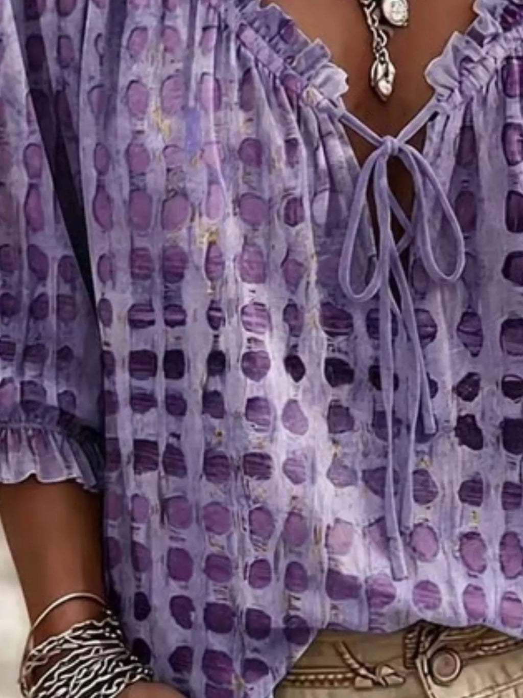 Full Size Tie Neck 3/4 Sleeve Blouse Plus Size | STAHlin RADIANCE