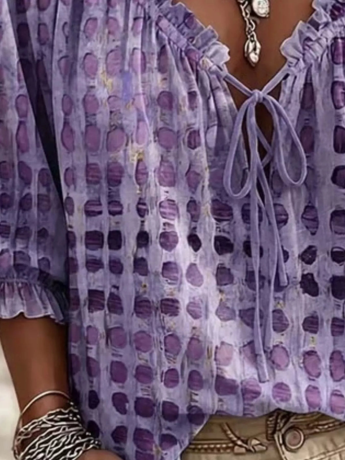 Full Size Tie Neck 3/4 Sleeve Blouse Plus Size | STAHlin RADIANCE