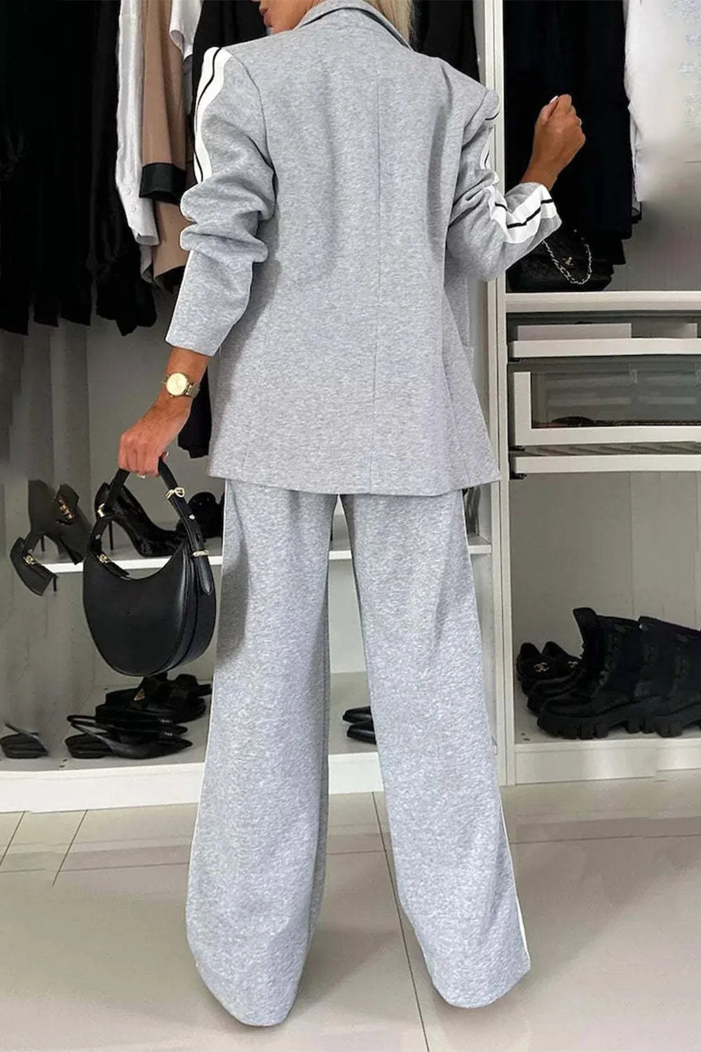 Full Size Contrast Lapel Collar Top and Pants Set | STAHlin RADIANCE