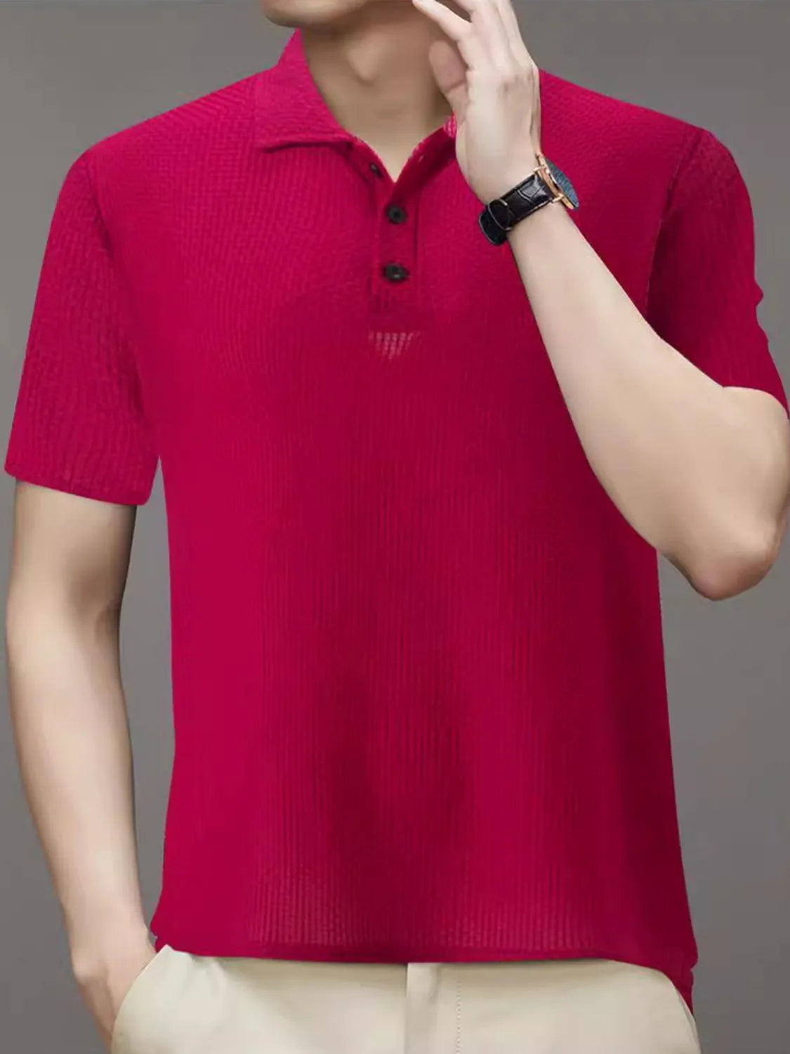 Men's Full Size Button Detail Short Sleeve Polo Plus Size | STAHlin RADIANCE