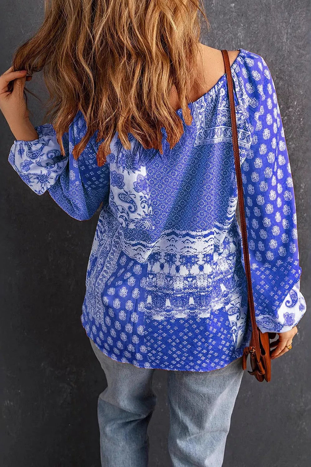 Full Size Paisley Print Tie-Neck Long Sleeve Blouse Plus Size | STAHlin RADIANCE