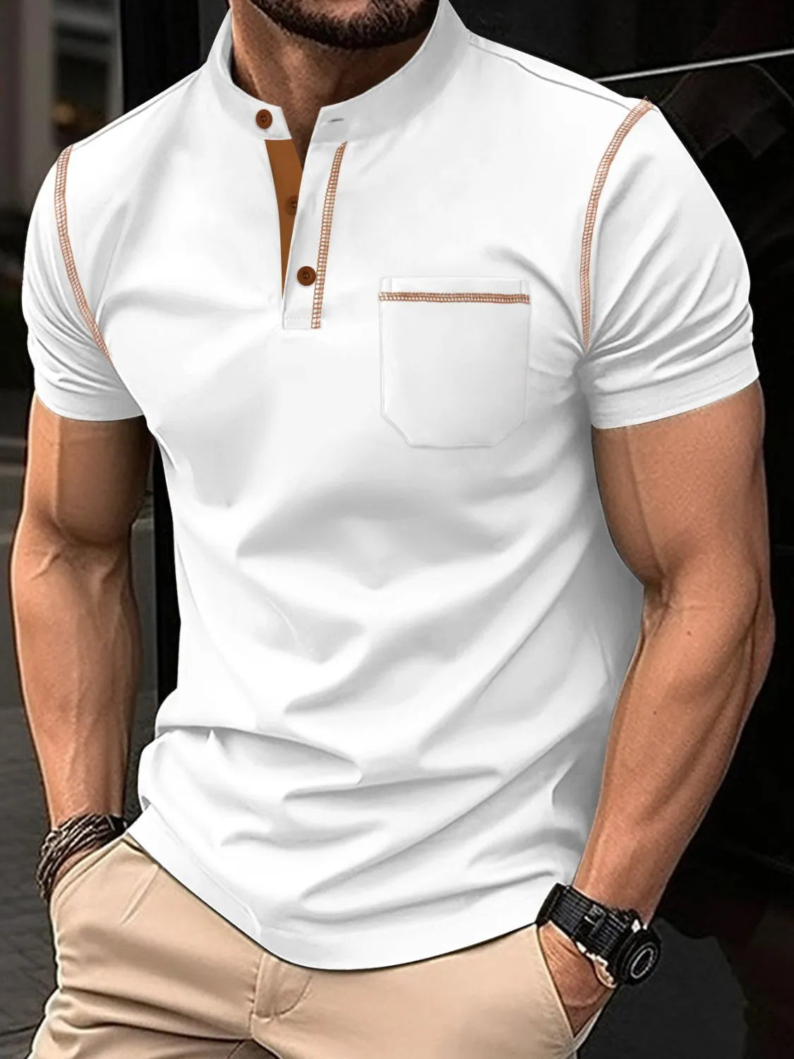 Men's Full Size Button Detail Short Sleeve Polo Plus Size | STAHlin RADIANCE