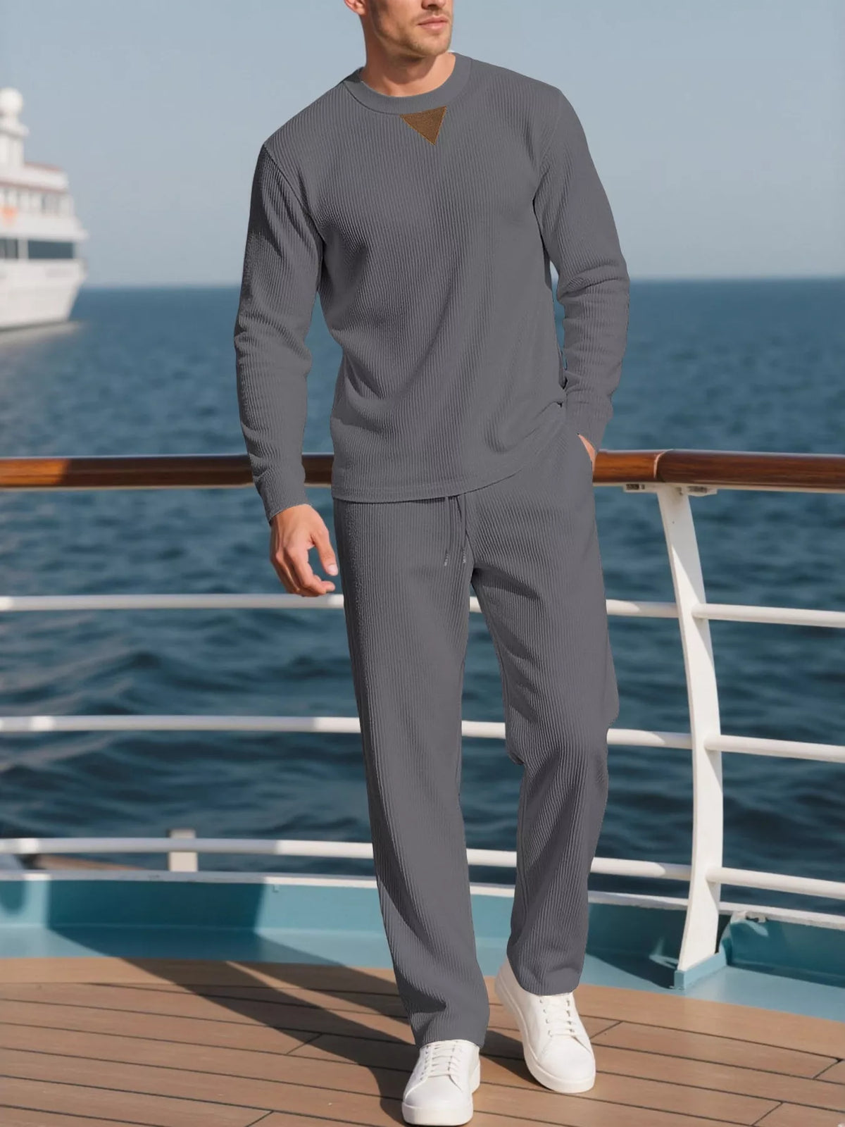 Men's Full Size Casual Crewneck Long Sleeve Sweatshirt and Jogger Set Plus Size | STAHlin RADIANCE