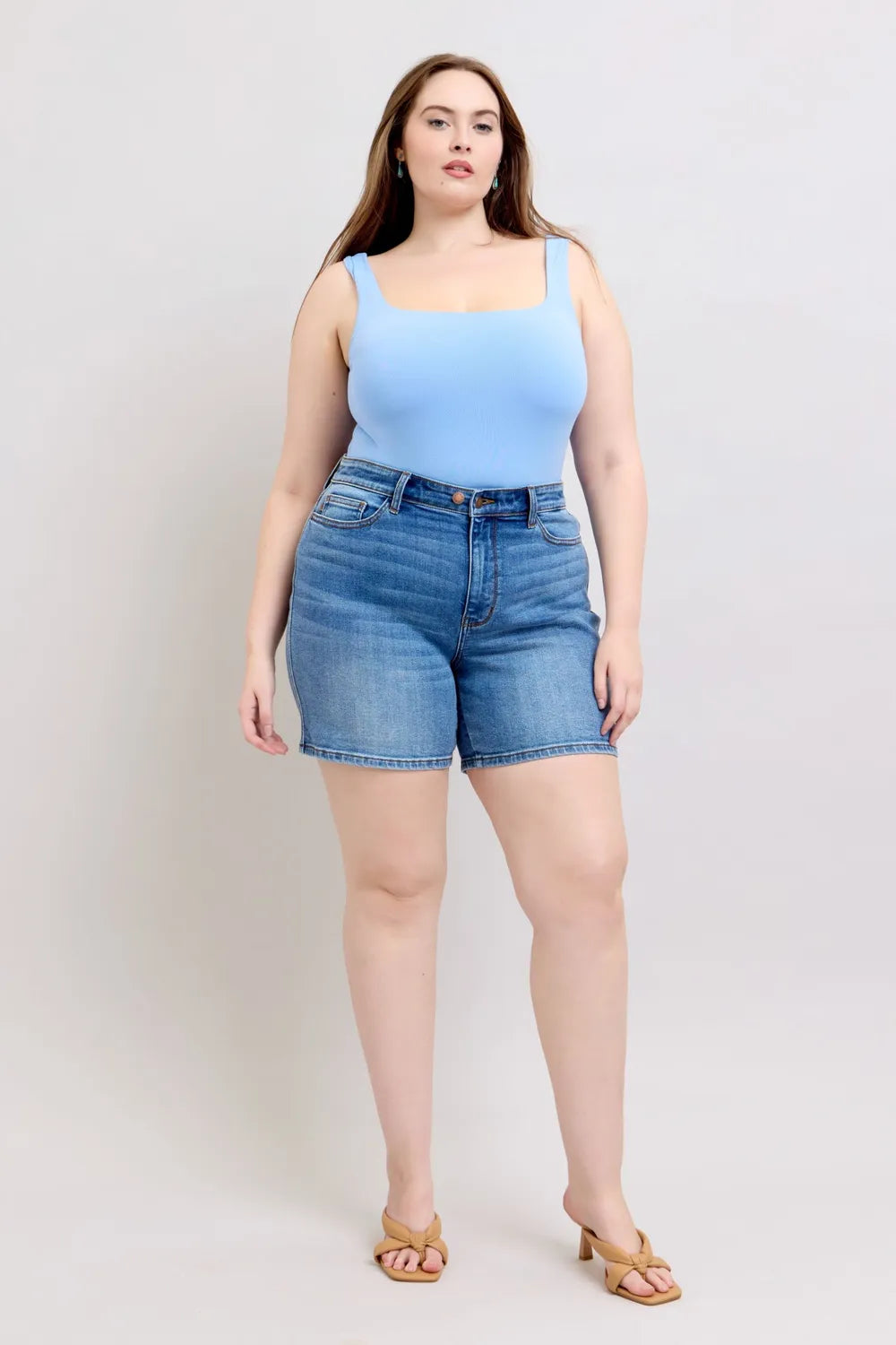 Judy Blue Full Size 2 Button Denim Shorts with Pockets Plus Size | STAHlin RADIANCE