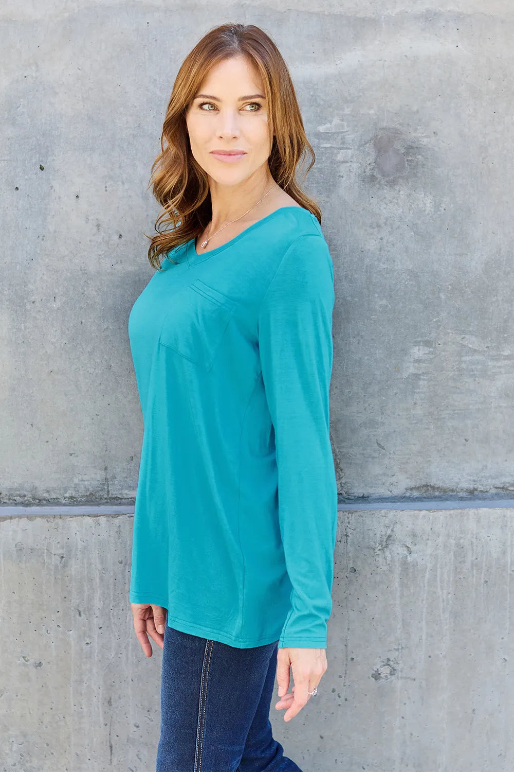 Basic Bae Full Size V-Neck Long Sleeve Top | STAHlin RADIANCE