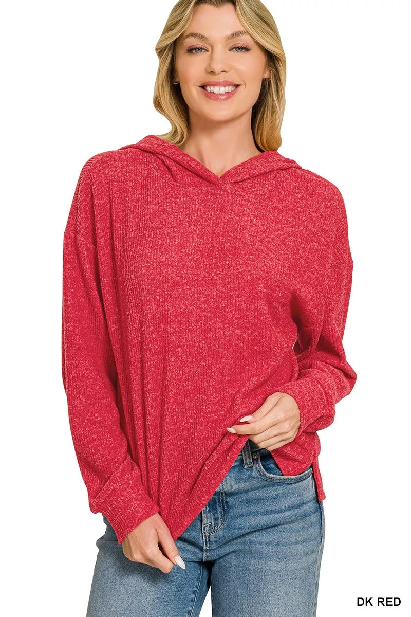 Zenana Brushed Ribbed Hacci Hoodie Pullover | STAHlin RADIANCE