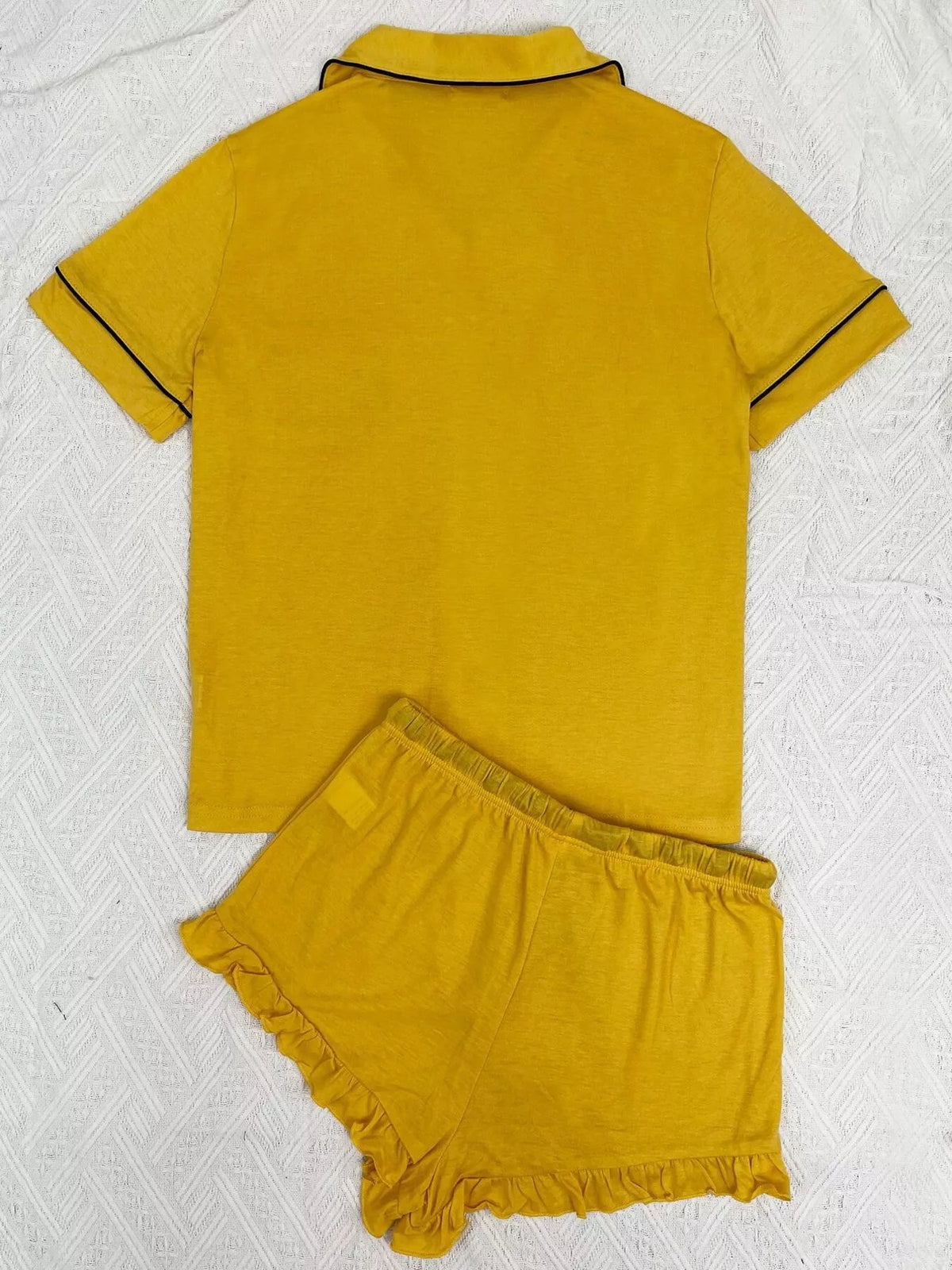 Contrast Piping Button-Down Shirt and Ruffle Shorts Lounge Set | STAHlin RADIANCE