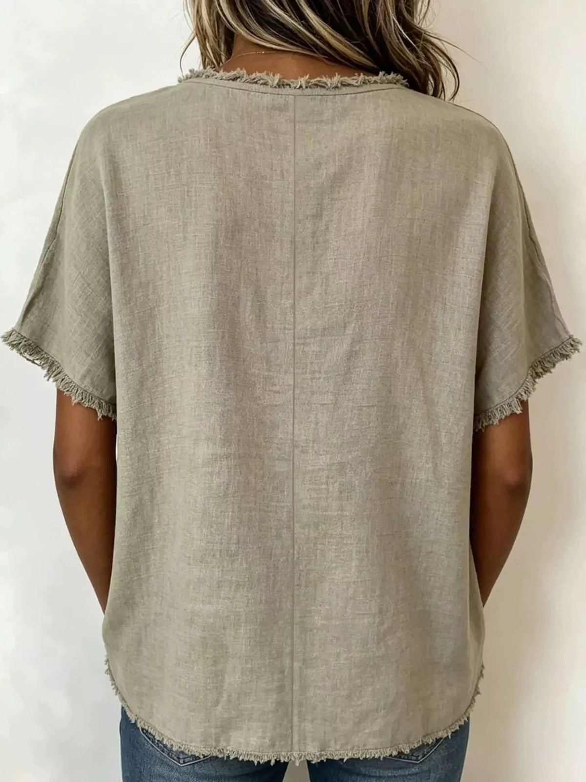 Full Size Frayed Hem Short Sleeve Top Plus Size | STAHlin RADIANCE