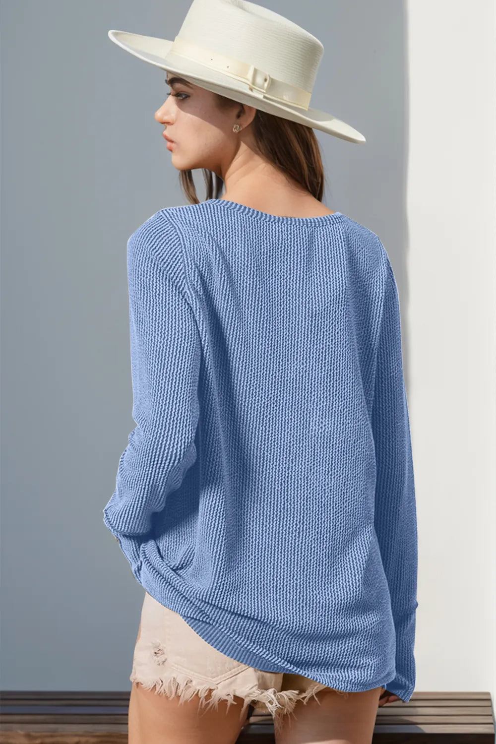 Double Take Full Size Notched Thumbhole Long Sleeve T-Shirt | STAHlin RADIANCE