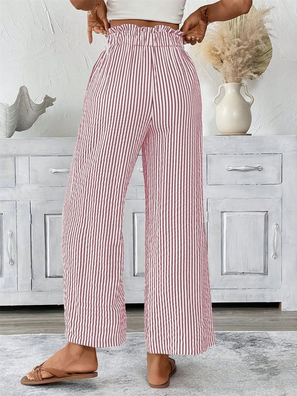 Full Size Striped Wide Leg Paper Bag Pants Plus Size | STAHlin RADIANCE