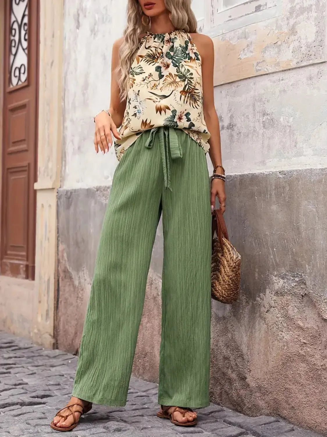 Printed Tank Top and Wide Leg Pants Set | STAHlin RADIANCE