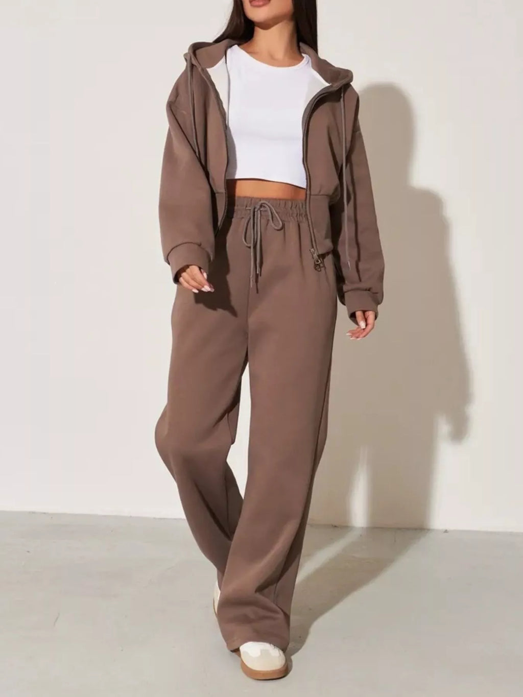 Zip-Up Hoodie and Wide-Leg Sweatpants Set | STAHlin RADIANCE
