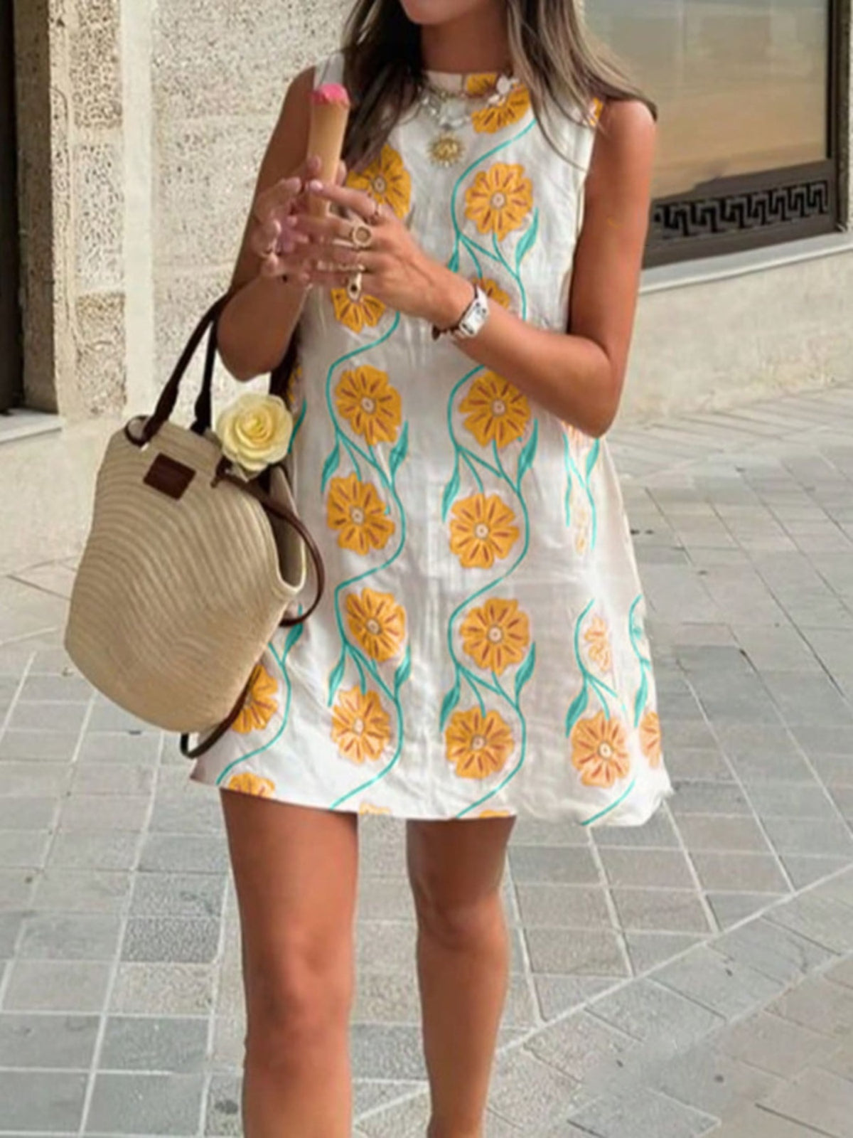 Floral Pattern Sleeveless Mini Dress | STAHlin RADIANCE